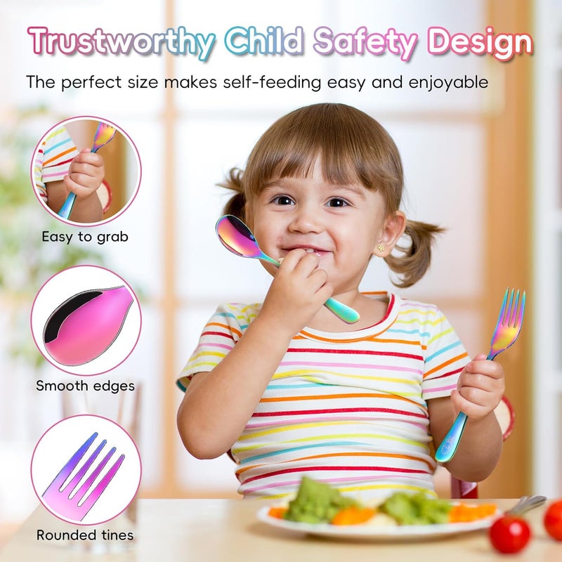 ITITT 10 Pieces Stainless Steel Rainbow Toddler Utensils Set - Food Grade Kids Silverware Set Children Safe Small Forks and Spoons Mirror Polished Sturdy and Durable Dishwasher Safe - Image 3